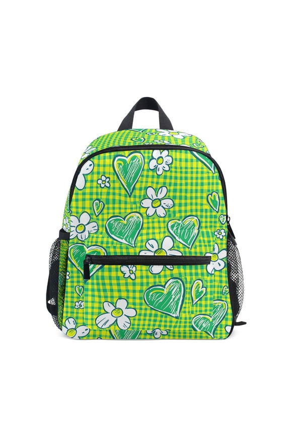 Floral Heart Checkered Grid School Backpack Small Bookbag Mini Bags