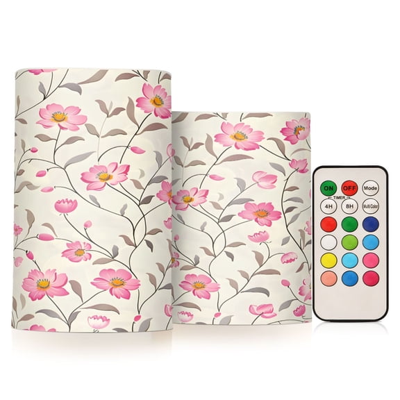 ALAZA Floral Leaves 2 PCs LED Flickering Flameless Candles with Remote Timer Battery Operated Candle