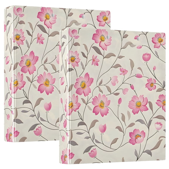 ALAZA Floral Leaves Hardcover 3 Ring Binder 1.5" Round Rings Interior Pockets Binders Organizer 2 Pack