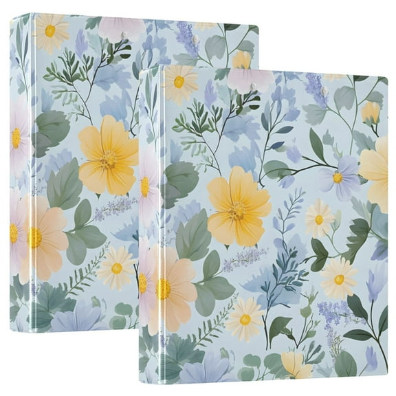 ALAZA Floral Pattern Hardcover 3 Ring Binder 1.5" Round Rings Interior Pockets Binders Organizer 2 Pack