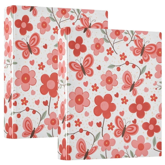 ALAZA Floral and Butterflies Hardcover 3 Ring Binder 1.5" D-Rings with Interior Pockets Binders School 2 PCs