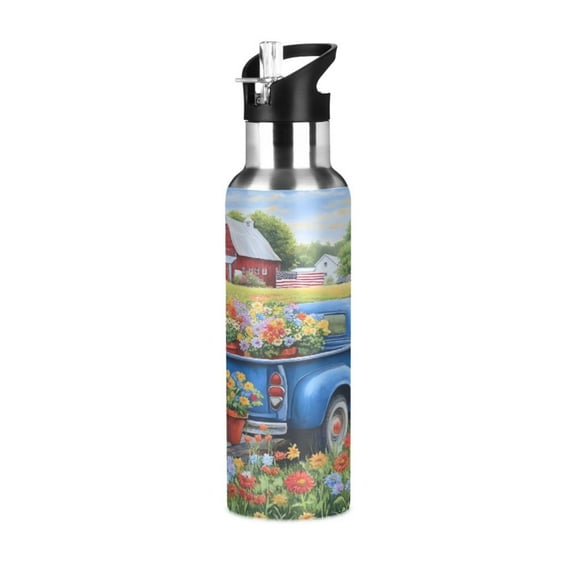 ALAZA Floral in Truck Water Bottle Insulated Flask Stainless Steel Straw Lid 20 oz