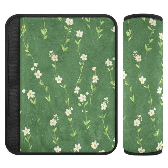 ALAZA Floral on Green Car Seat Belt Adjuster Neck Covers Shoulder Cushions Pads S