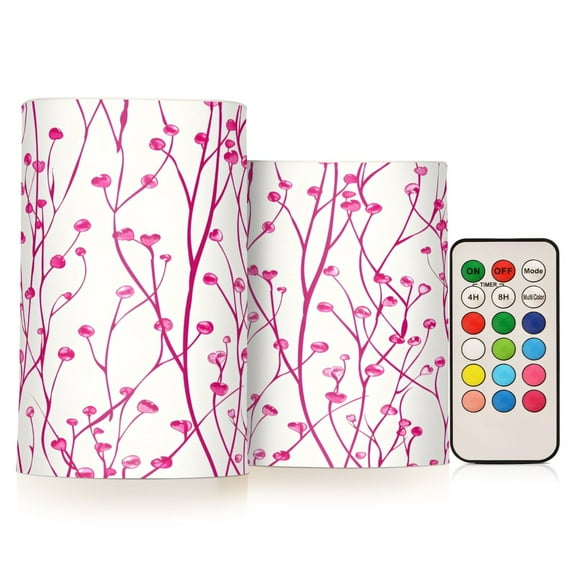 ALAZA Floral with Heart Shape 2 PCs LED Flickering Flameless Candles with Remote Timer Battery Operated Candle