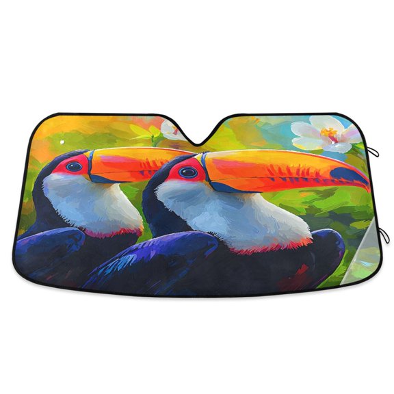 ALAZA Flower Bird Oil Paint Windshield Sun Shade Car Foldable Sun Visor Block UV Rays Protector 53"x23.5"
