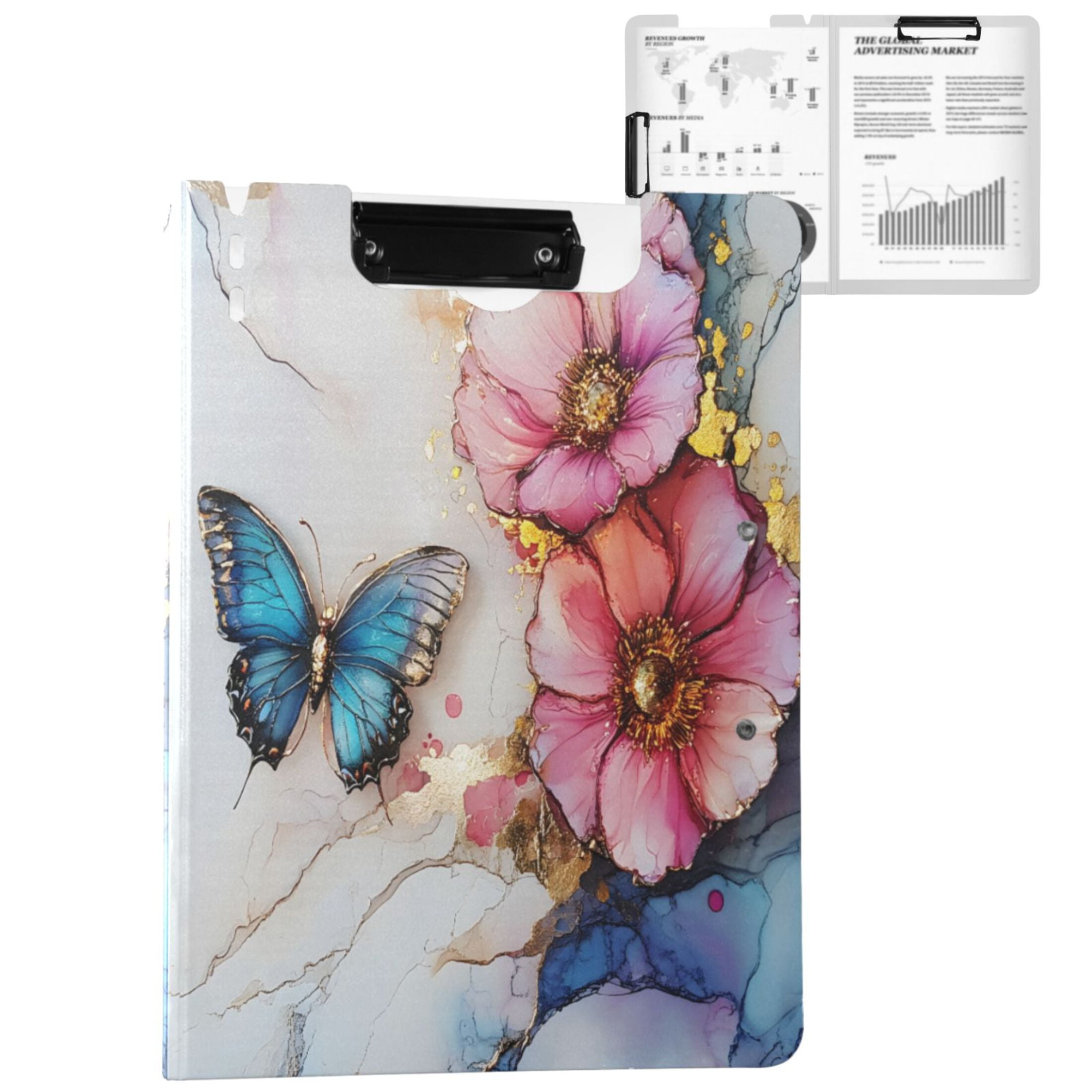 ALAZA Flower Butterfly on Marble A4 Foldable Clipboard 360 Degree ...