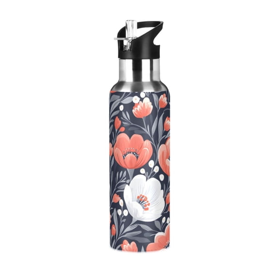 ALAZA Flower Floral Water Bottle Insulated Flask Stainless Steel Straw Lid 20 oz