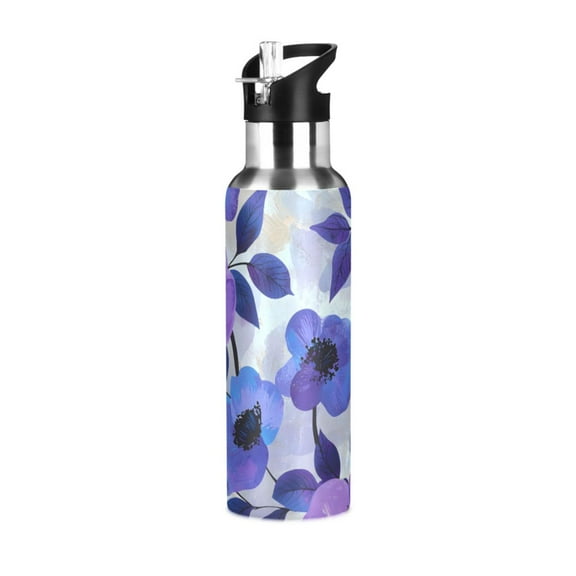 ALAZA Flower Oil Paint Water Bottle Insulated Flask Stainless Steel Straw Lid 20 oz