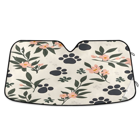 ALAZA Flower Paw Print Windshield Sun Shade Car Foldable Visor Block UV Rays Protector 55"x27.6"