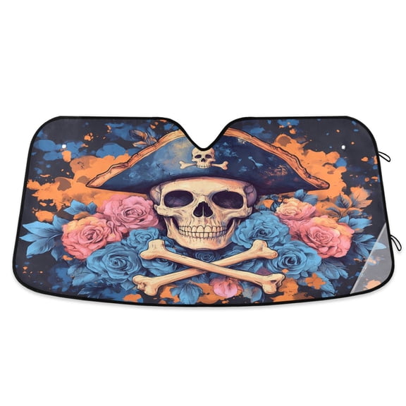 ALAZA Flower Skeleton Pirate Windshield Sun Shade Car Foldable Visor Block UV Rays Protector 55"x27.6"