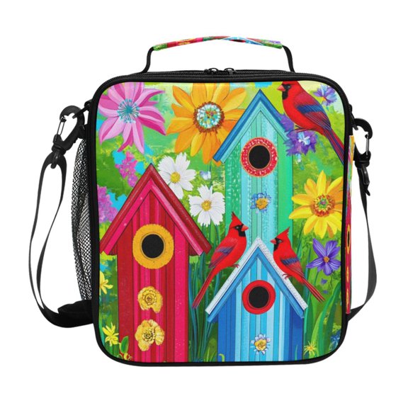 ALAZA Flowers Birdhouses Cardinals Lunch Box Insulated Lunch Bag Reusable Thermal Cooler Tote School Picnic