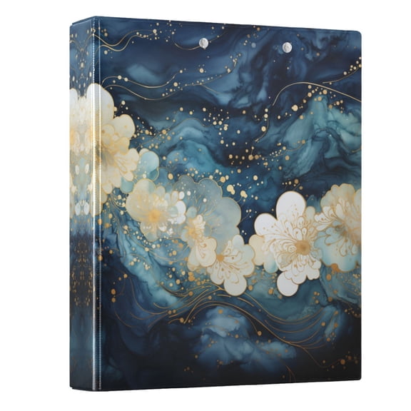 ALAZA Flowers Blue Marble 3 Ring Binder 1.5 Inch Three Ring Office Binders w/ clipboard & 3 pockets, Hold 200 Sheets, 1 pc