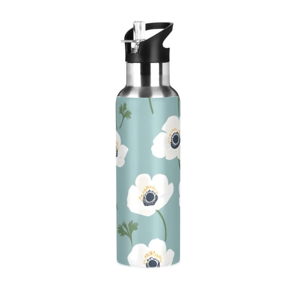 ALAZA Flowers Paint Water Bottle Insulated Flask Stainless Steel Straw Lid 20 oz