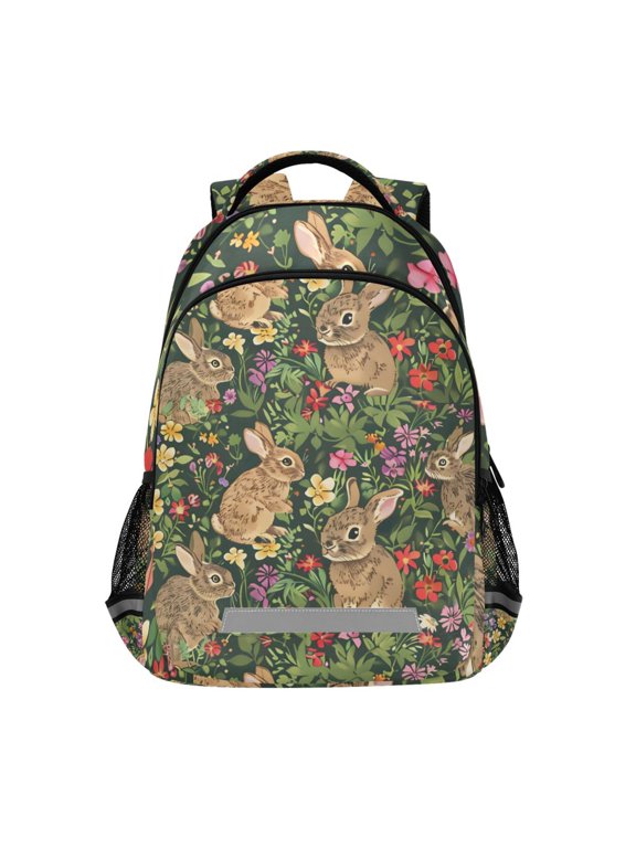 Flowers Rabbit Floral Backpack Elementary School Bag Bookbag Travel Rucksack