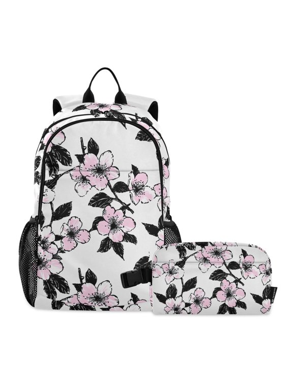 Flowers School Backpack Lunch Box Set Student Bookbag