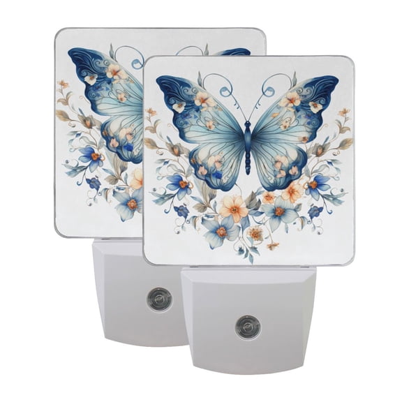 ALAZA Flowers on Butterfly Night Lights 2 Pack Plug-in Wall LED Nightlight Auto Dusk-to-Dawn Sensor Lamps