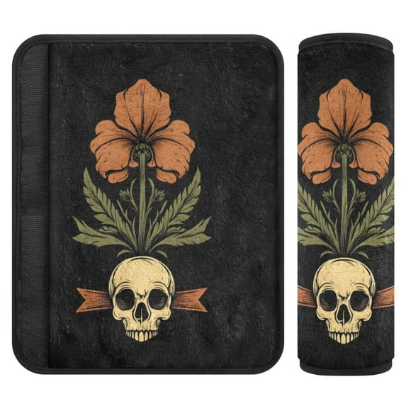 ALAZA Flowers on Skull Car Seat Belt Adjuster Neck Covers Shoulder Cushions Pads M