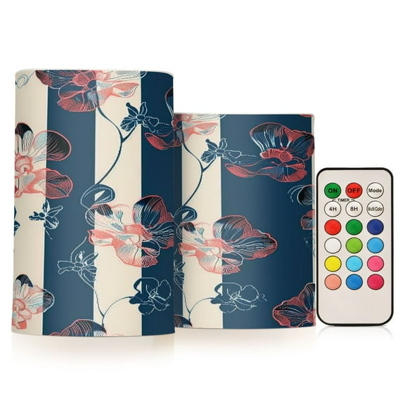 ALAZA Flowers on Stripe 2 PCs LED Flickering Flameless Candles with Remote Timer Battery Operated Candle