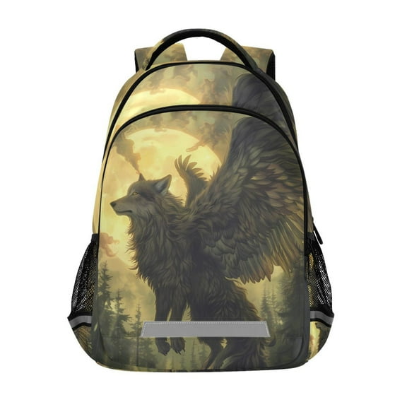 ALAZA Flying Wolf with Moon Backpack Elementary School Bag Bookbag Travel Rucksack