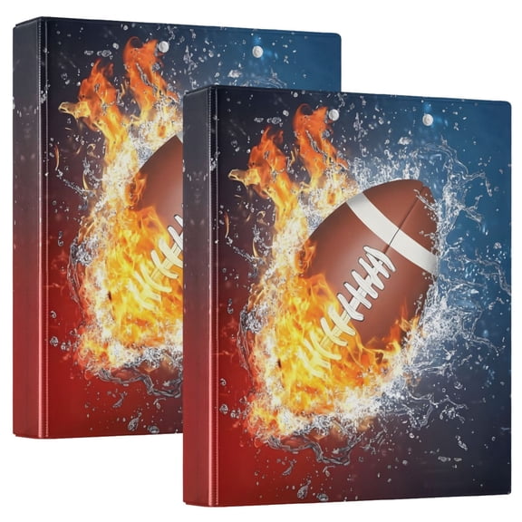 ALAZA Football Fire Ice Hardcover 3 Ring Binder 1.5" D-Rings with Interior Pockets Binders School 2 PCs