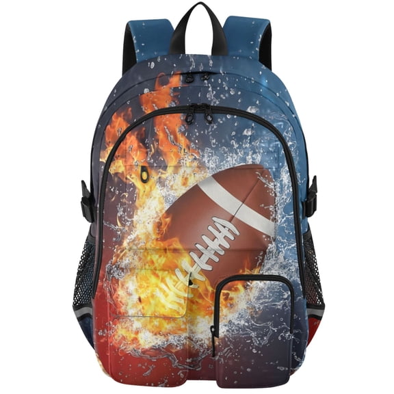 ALAZA Football Fire Ice Print Student Backpack School Bookbag Large Laptop Daypack Travel Bag