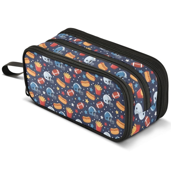 ALAZA Football French Fries Pencil Case Bag Large 3 Compartment Pen Pouch Holder Box Storage Organizer