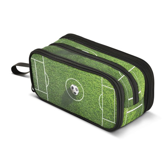 ALAZA Football Green Field Pencil Case Bag 3 Compartment Pen Pouch Large Storage Holder Box Organizer