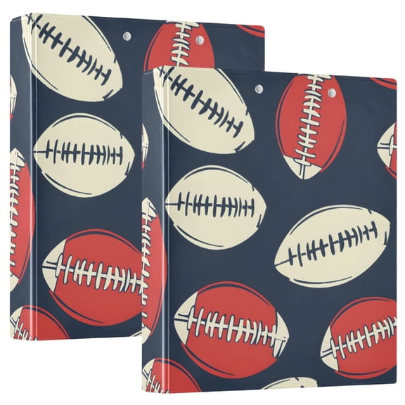 ALAZA Football Pattern Hardcover 3 Ring Binder 1.5" Round Rings Interior Pockets Binders Organizer 2 Pack