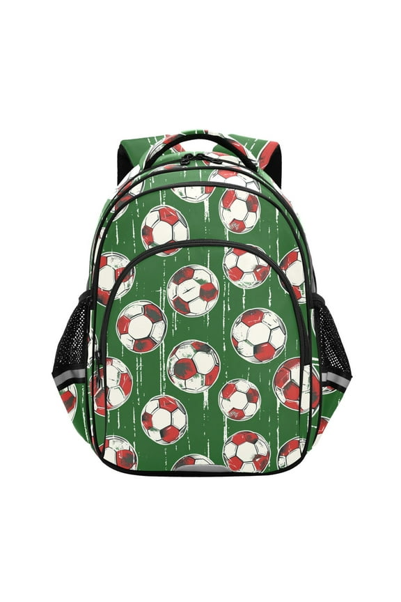 Football Soccer Ball on Green School Backpack Elementary Bag Bookbag Travel Rucksack