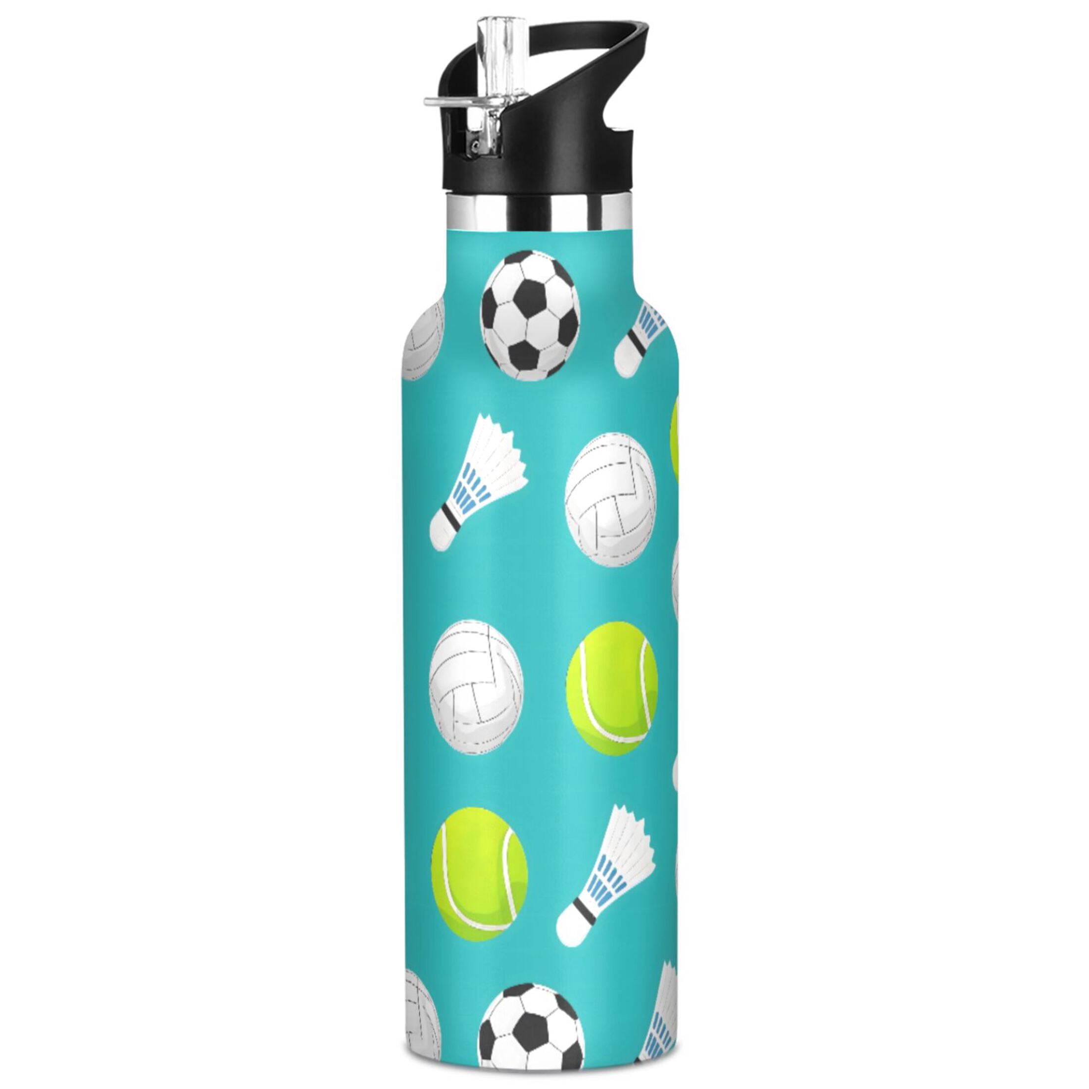 ALAZA Football Tennis Balls Pattern Stainless Steel Water Bottle Vacuum Insulated Leak-Proof Tumbler with Straw Handle 20oz