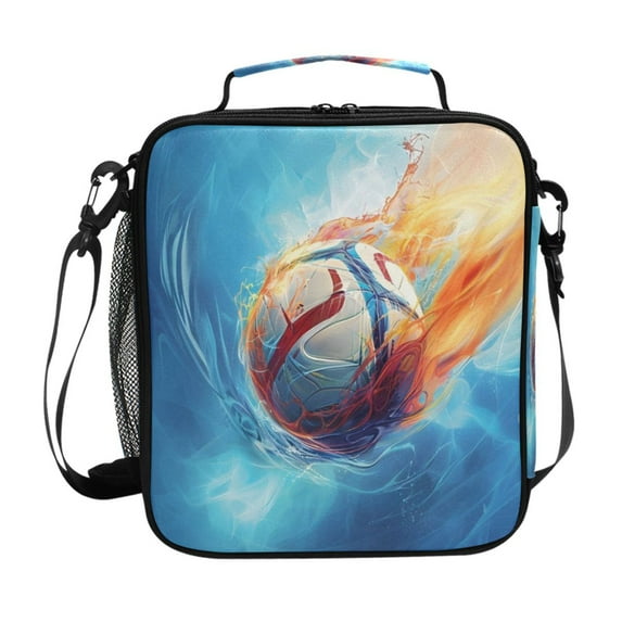 ALAZA Football with Fire Lunch Box Insulated Lunch Bag Reusable Thermal Cooler Tote School Picnic