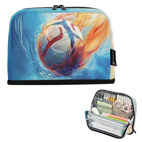 ALAZA Football with Fire Pencil Case Pen Pouch Bag Large Capacity Organizer
