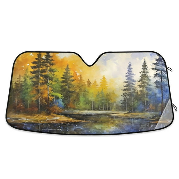 ALAZA Forest Landscape Windshield Sun Shade Car Foldable Sun Visor Block UV Rays Protector 55"x27.6"