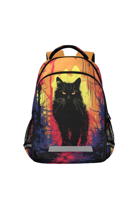 Forest with Cat Backpack Elementary School Bag Bookbag Travel Rucksack