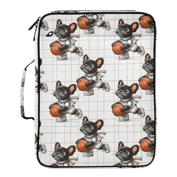 ALAZA French Bulldog with Basketball Pattern Expanding Accordion File Folder 3 Ring Zipper Binder Organizer Portable Document Bag