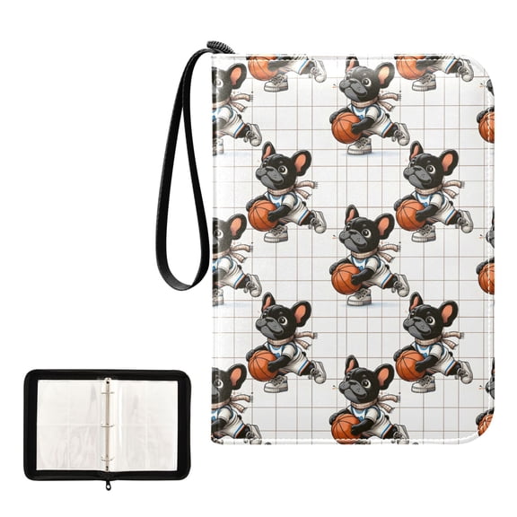 ALAZA French Bulldog with Basketball Trading Card Binder 4 Pocket Cards Collection Album 400 Folder Holder