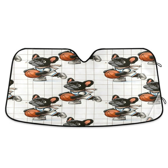 ALAZA French Bulldog with Basketball Windshield Sun Shade Car Foldable Visor Block UV Rays Protector 53"x23.5"