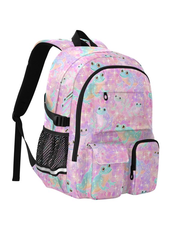 Frog Glitter Star Print Student Backpack School Bookbag Large Laptop Daypack Travel Bag