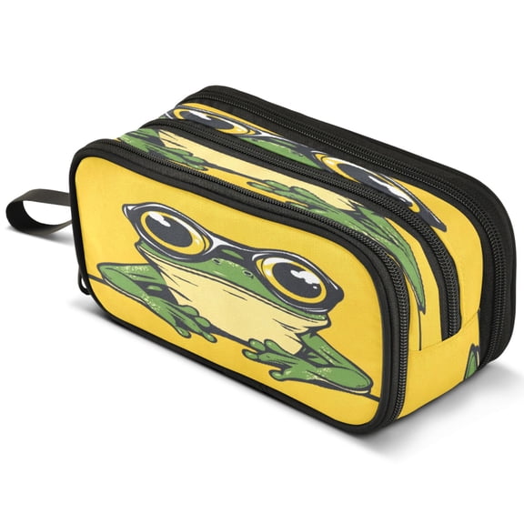 ALAZA Frog Pencil Case Bag Large 3 Compartment Pen Pouch Holder Box Storage Organizer
