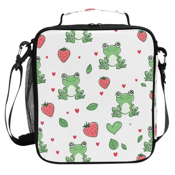 ALAZA Frog Strawberry Lunch Box Insulated Cooler Lunch Bag with Shoulder Strap Meal Prep Tote