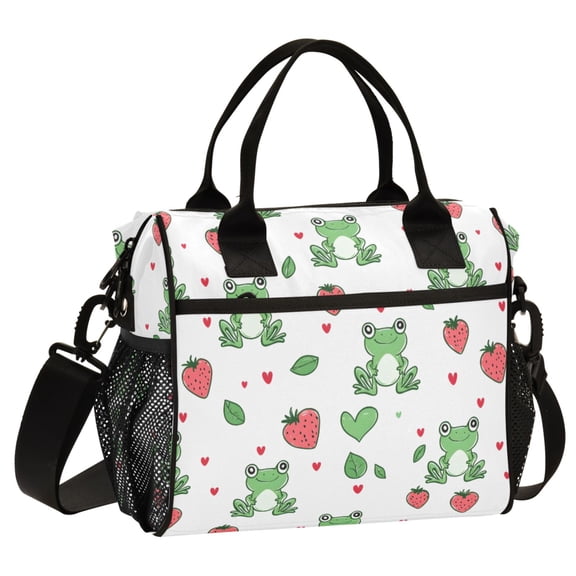ALAZA Frog Strawberry Print Cooler Lunch Bag Insulated Reusable Lunch Tote Large Leakproof Thermal Lunch Box for Work School Picnic Travel Medium