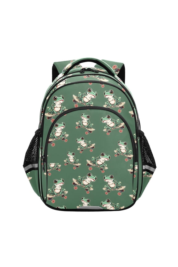 Frog on Skateboard School Backpack Elementary Bag Bookbag Travel Rucksack