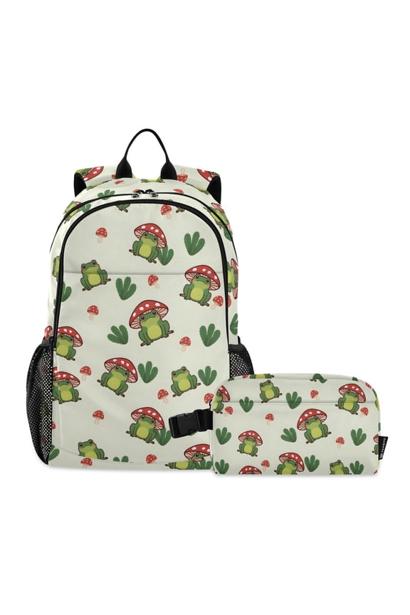 Frogs Mushrooms School Backpack Lunch Box Set Student Bookbag