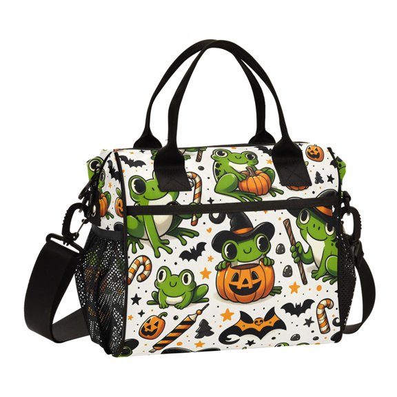 ALAZA Frogs on Pumpkins Insulated Lunch Bag Reusable Tote Box Adjustable Shoulder Strap for Work Picnic