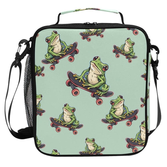 ALAZA Frogs on Skateboards Lunch Box Insulated Cooler Lunch Bag with Shoulder Strap Meal Prep Tote