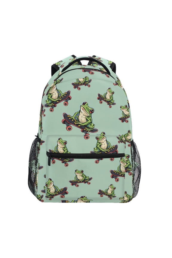 Frogs on Skateboards Pattern School Backpack Elementary Bookbag Laptop Bags Travel Daypack