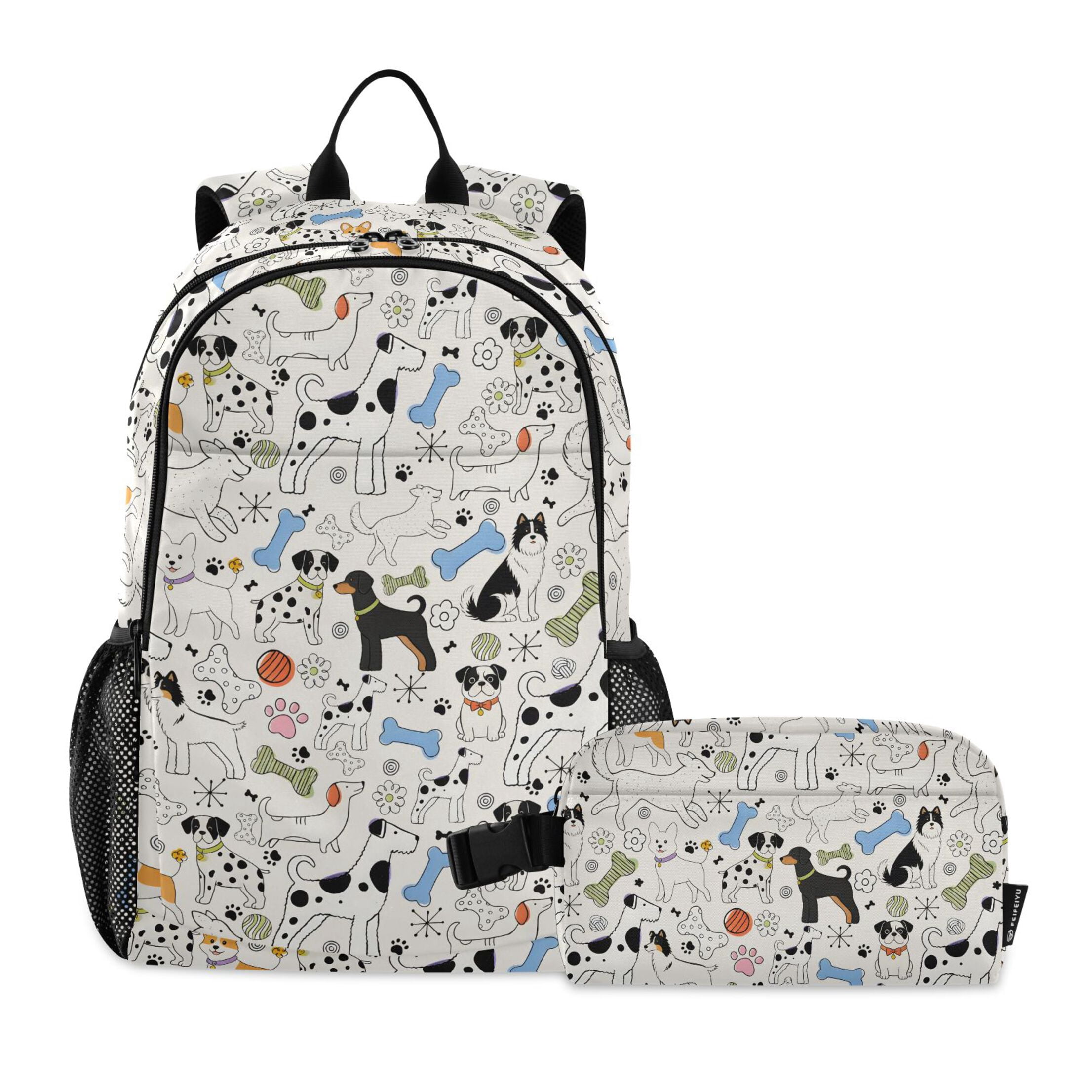 ALAZA Funny Cartoon Dogs School Backpack Lunch Box Set Student Bookbag ...