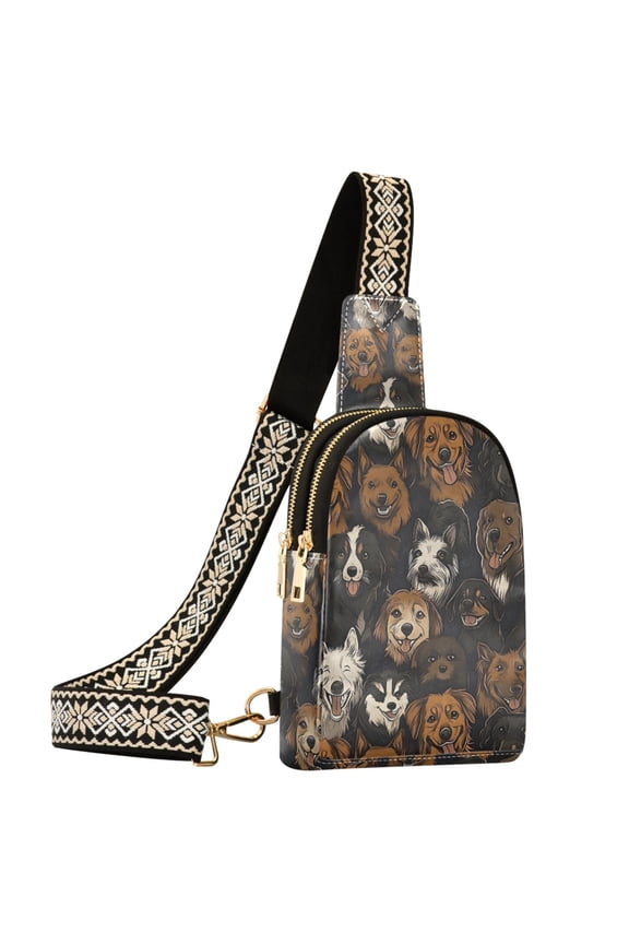 Funny Cartoon Doodle Dogs Sling Bag for Women Men Waterproof Crossbody Chest Bags