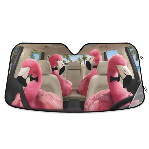 ALAZA Funny Flamingo Driving Car Windshield Sun Shade Foldable UV Ray Sunshade Visor Protector 55 x 27.6in