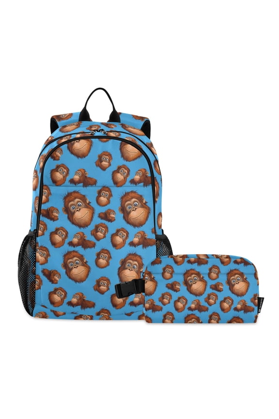 Funny Gorillas Blue School Backpack Lunch Box Set Student Bookbag